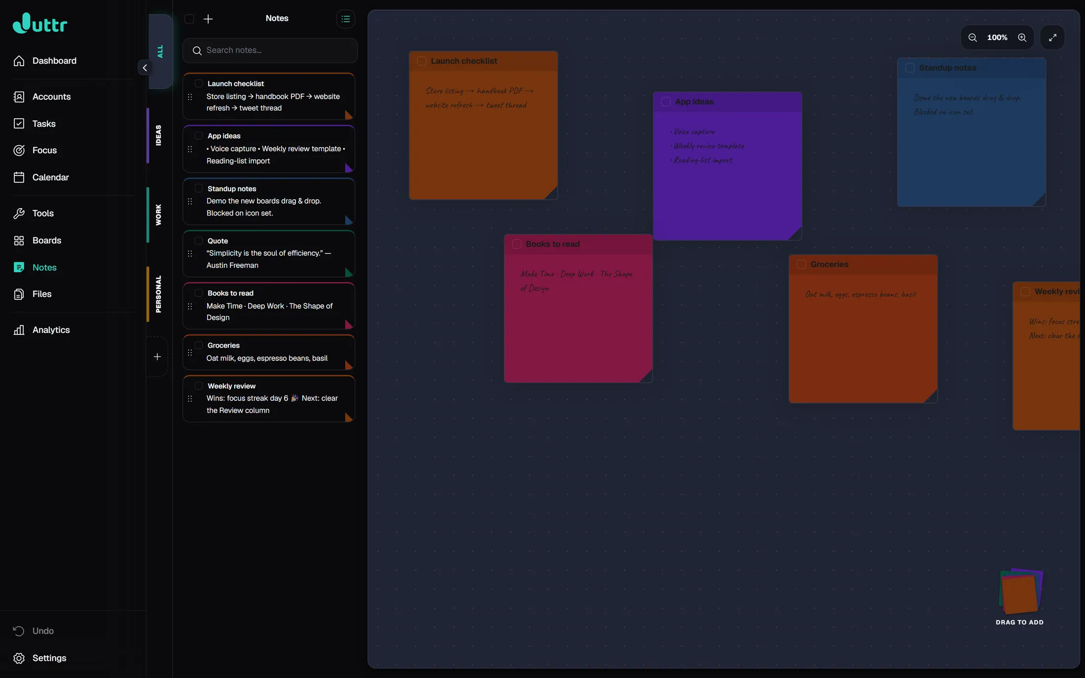 Sticky notes canvas